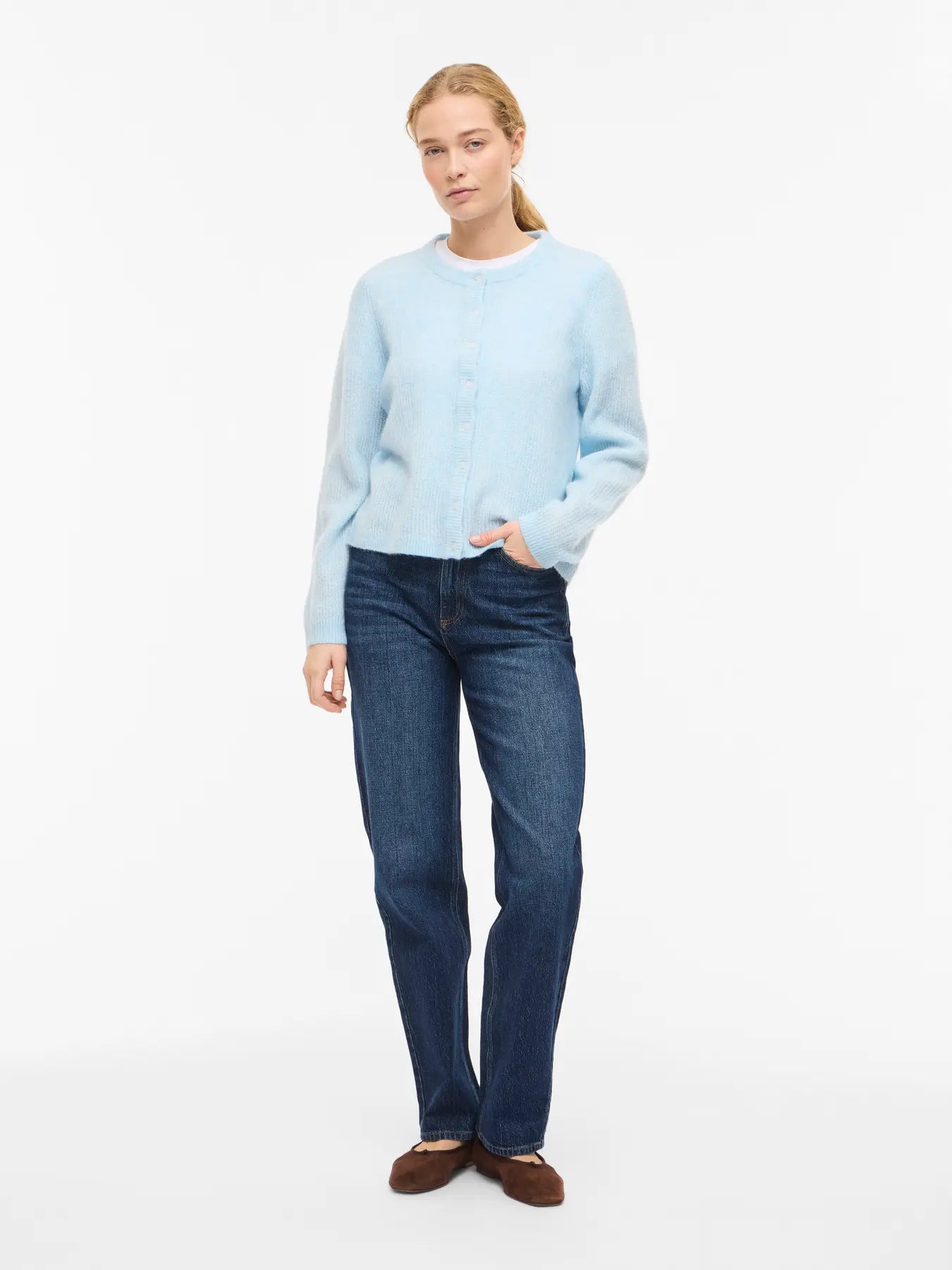 VILA blå meleret strik cardigan Nantucket Breeze Melange med knapper