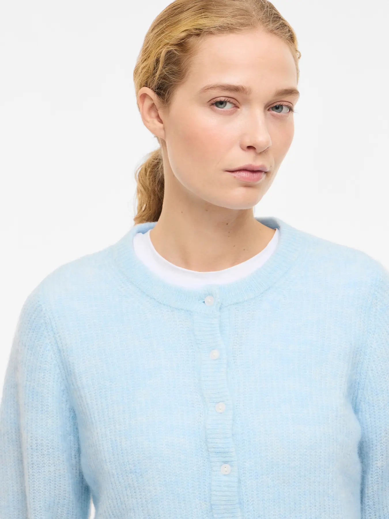 VILA blå meleret strik cardigan Nantucket Breeze Melange med knapper