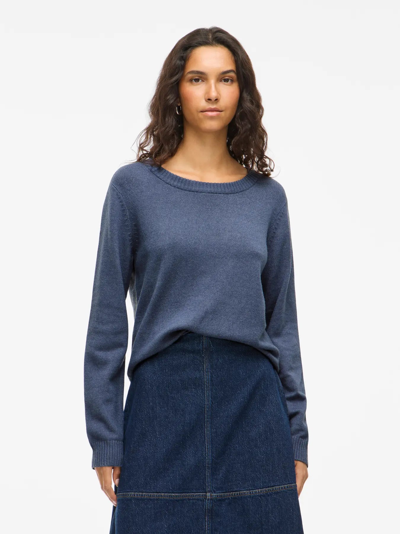 VILA VIRIL O-Neck L/S Knit Top 14054177 i Vintage Indigo – front