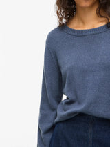 VILA VIRIL O-Neck L/S Knit Top 14054177 i Vintage Indigo – front