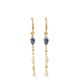 Elegante lange øreringe med perler og blå sten – Zefina smykker