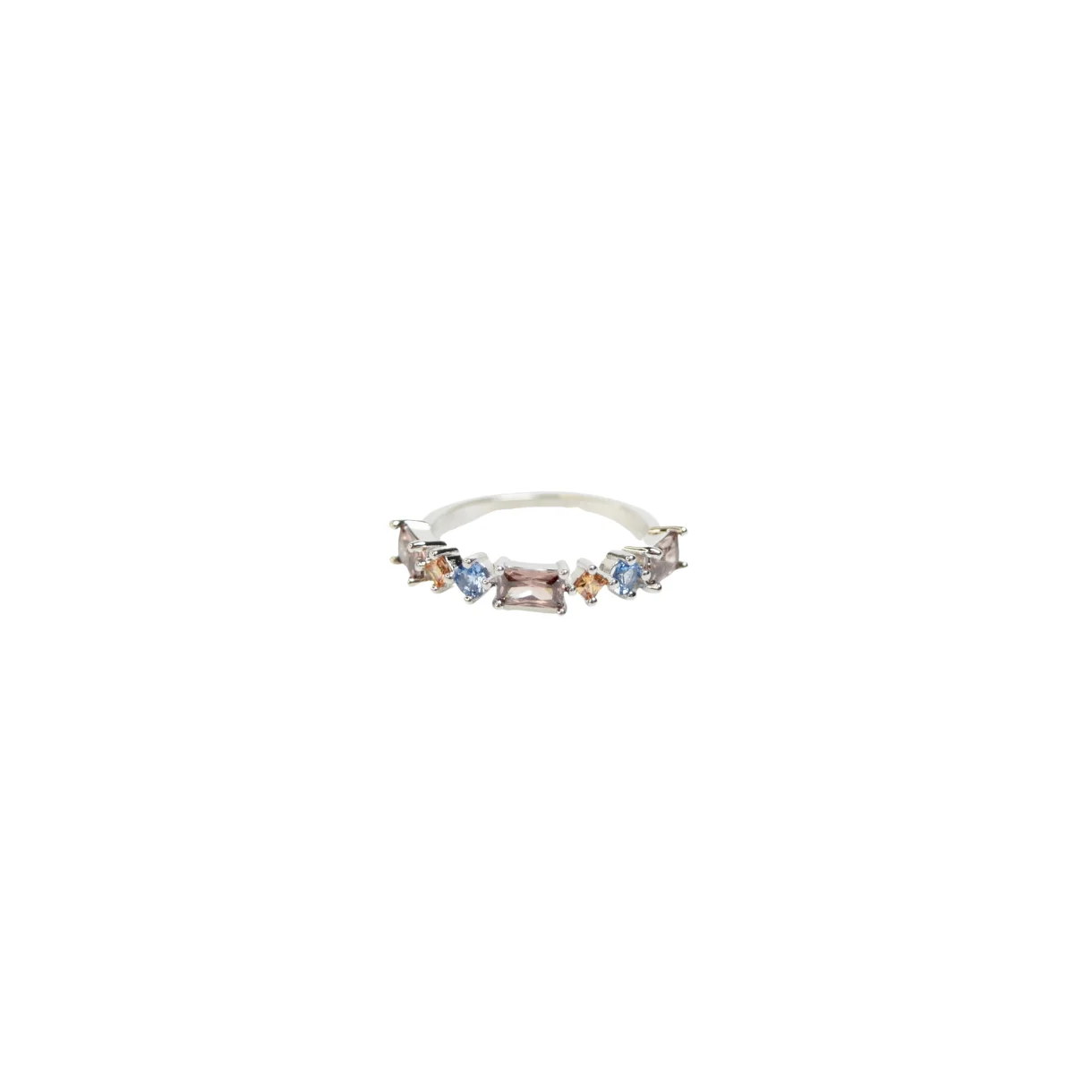 Zefina Diana Baguette ring – forsølvet/rhodineret med brune, lyseblå og champagne CZ-sten