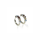 Zefina Diana Baguette Small rhodinerede øreringe med brun, lyseblå og champagne CZ, 1,4 cm