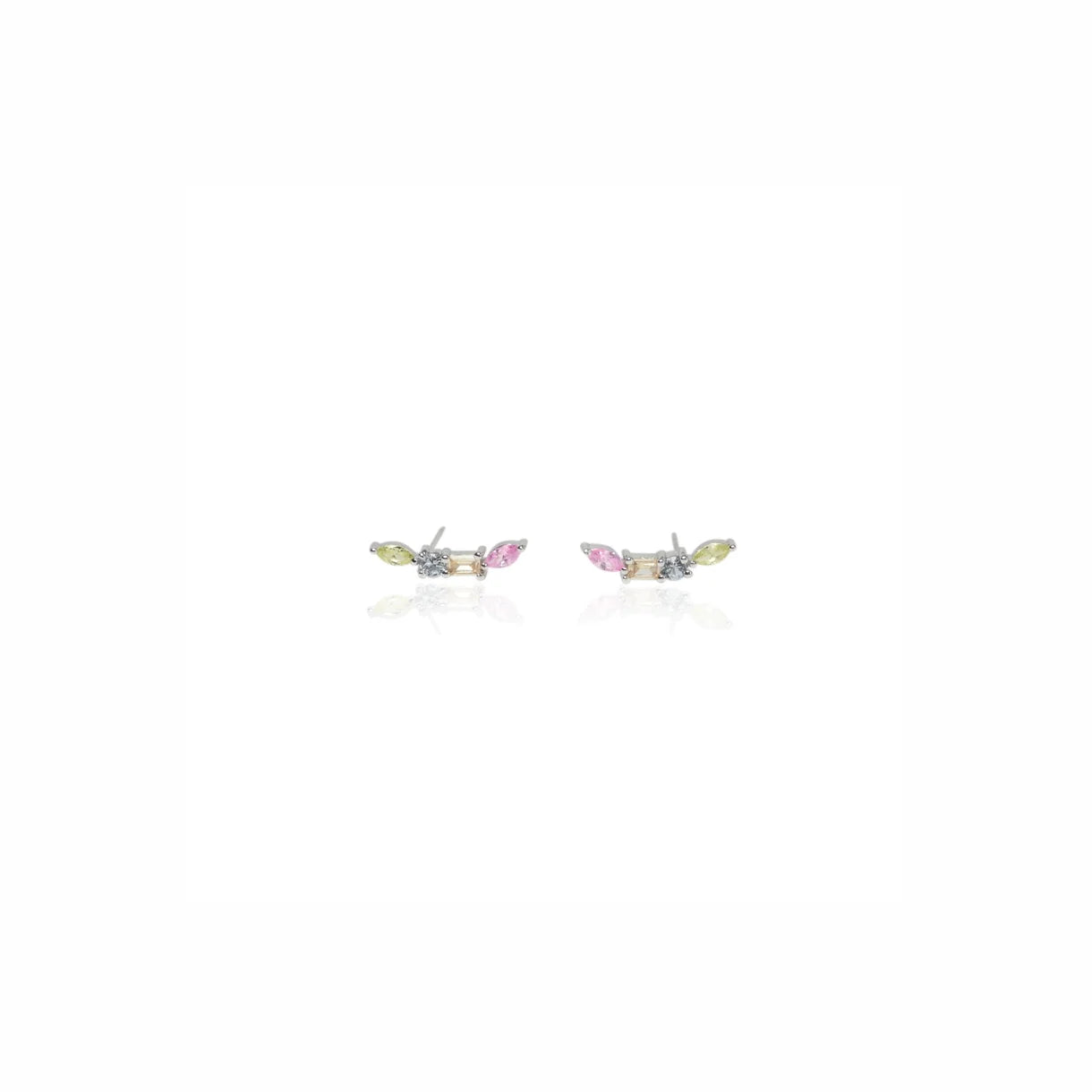 Zefina Dream rhodinerede ørestikker med 4 farvede CZ-sten (lyserød, champagne, lyseblå, grøn), 1,5 × 0,3 cm
