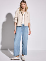 Street One Wide Leg Pants 378564 i lyseblå – høj talje, vide ben, elastisk linning med snøre og sidelommer – bomuld og lyocell