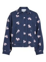 VILA VISEBA Heart Bomber Jacket i Navy med lyserøde hjerter – front