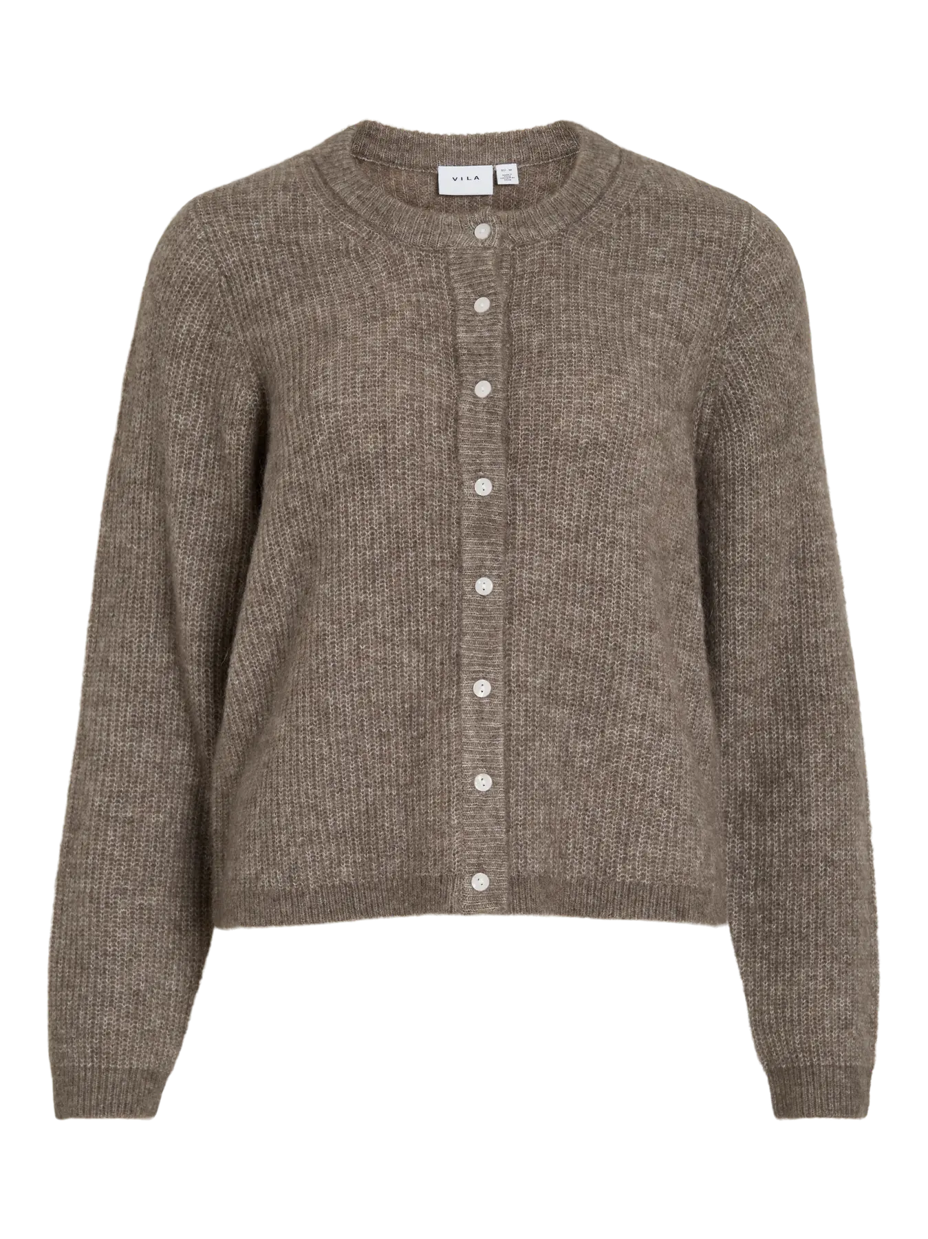 VILA VILORY cardigan i Falcon Melange – rund hals og knaplukning, regular fit.