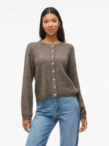 VILA VILORY cardigan i Falcon Melange – rund hals og knaplukning, regular fit.