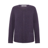 Mansted Gertrud cardigan i plum – lammeuld, lynlås og lommer