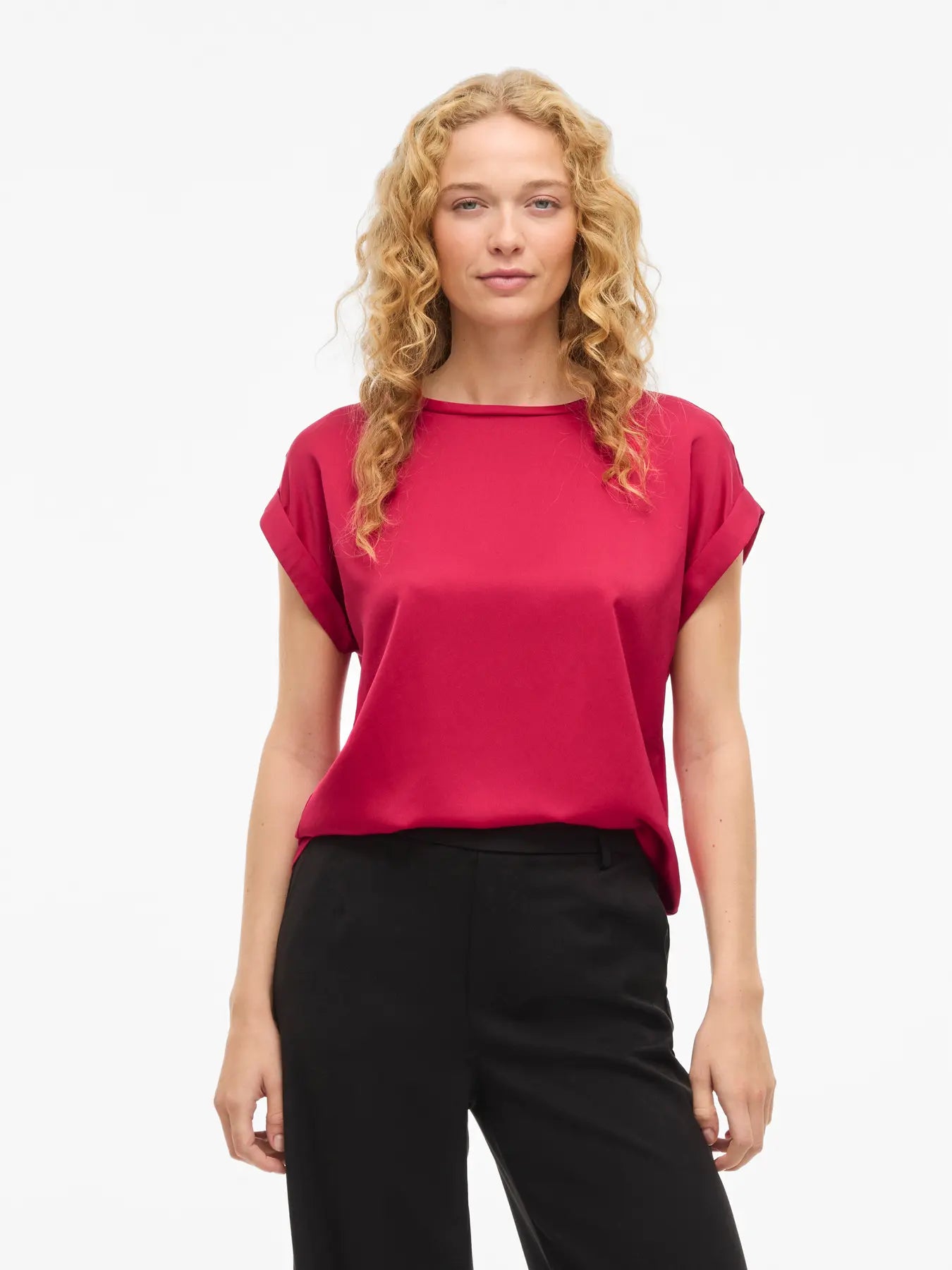 VILA VIELLETTE satin top i jazzy farve