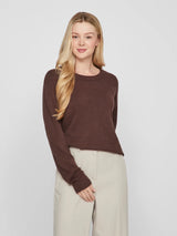 VILA VIRIL O-Neck Knit i Coffee Bean – blød strik med rund hals
