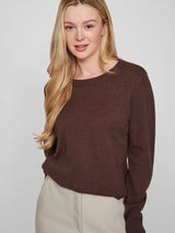 VILA VIRIL O-Neck Knit i Coffee Bean – blød strik med rund hals