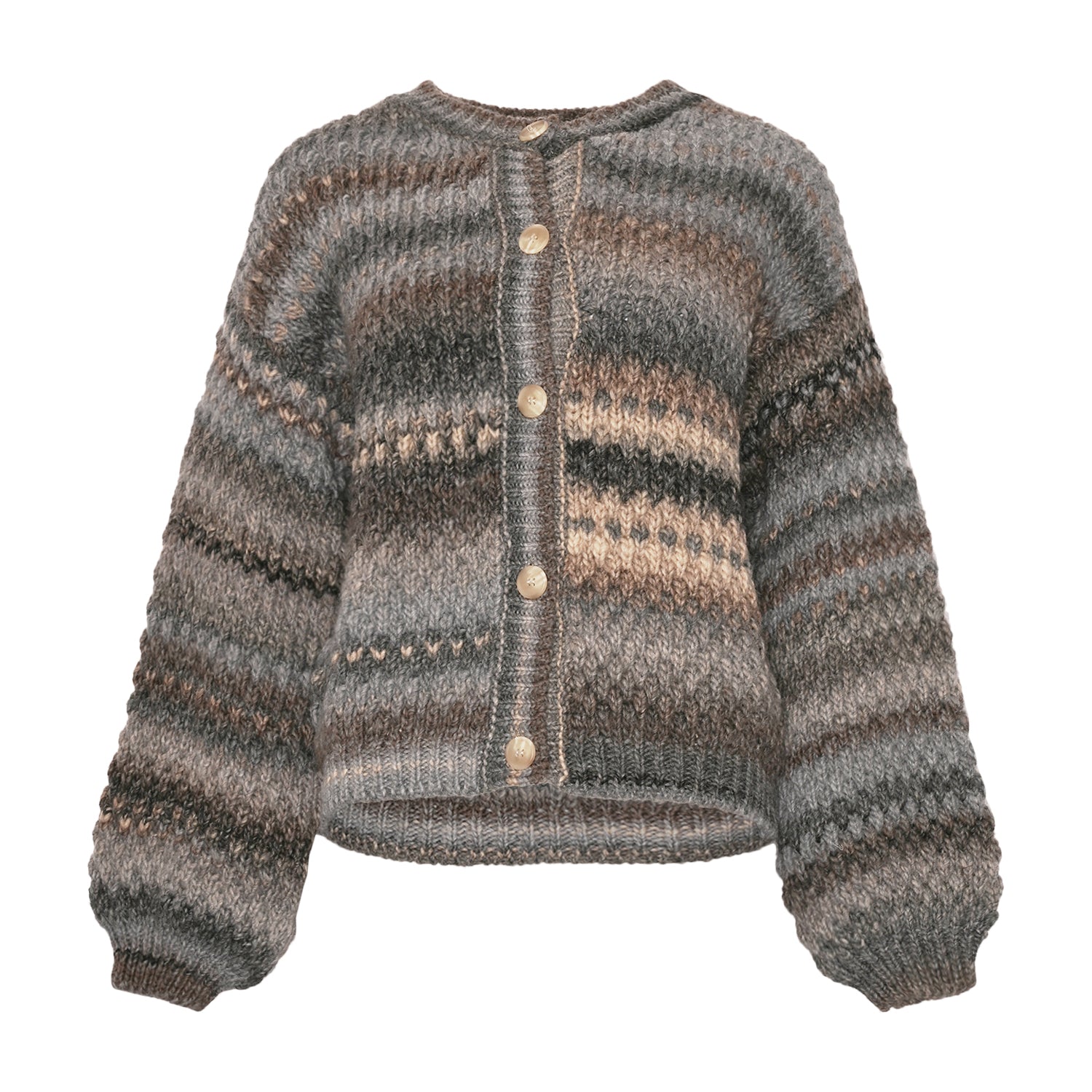 Noella Kae Knit Cardigan – light grey mix, front med knapper