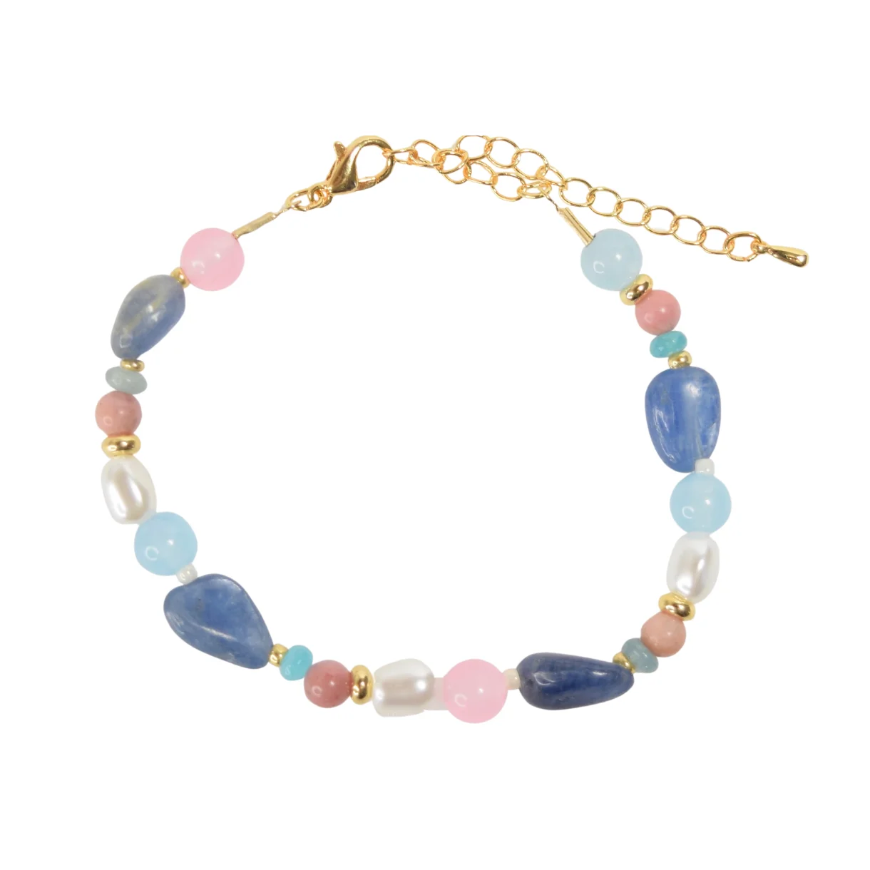 Zefina Luna 14k forgyldt armbånd med ægte sten og perler, 16,5 cm + 5 cm extension