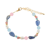Zefina Luna 14k forgyldt armbånd med ægte sten og perler, 16,5 cm + 5 cm extension