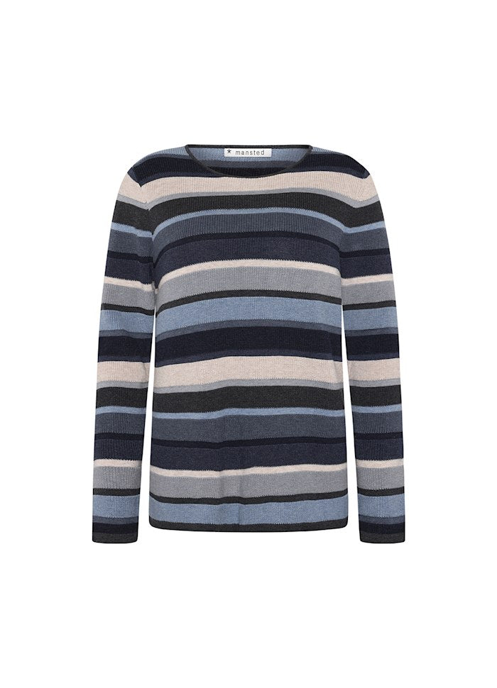 Mansted MATHILDE strik – 96 Grey, front med multicolor striber