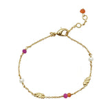 Zefina Amazone Pink 14k forgyldt armbånd med ægte sten og perler, justerbar længde