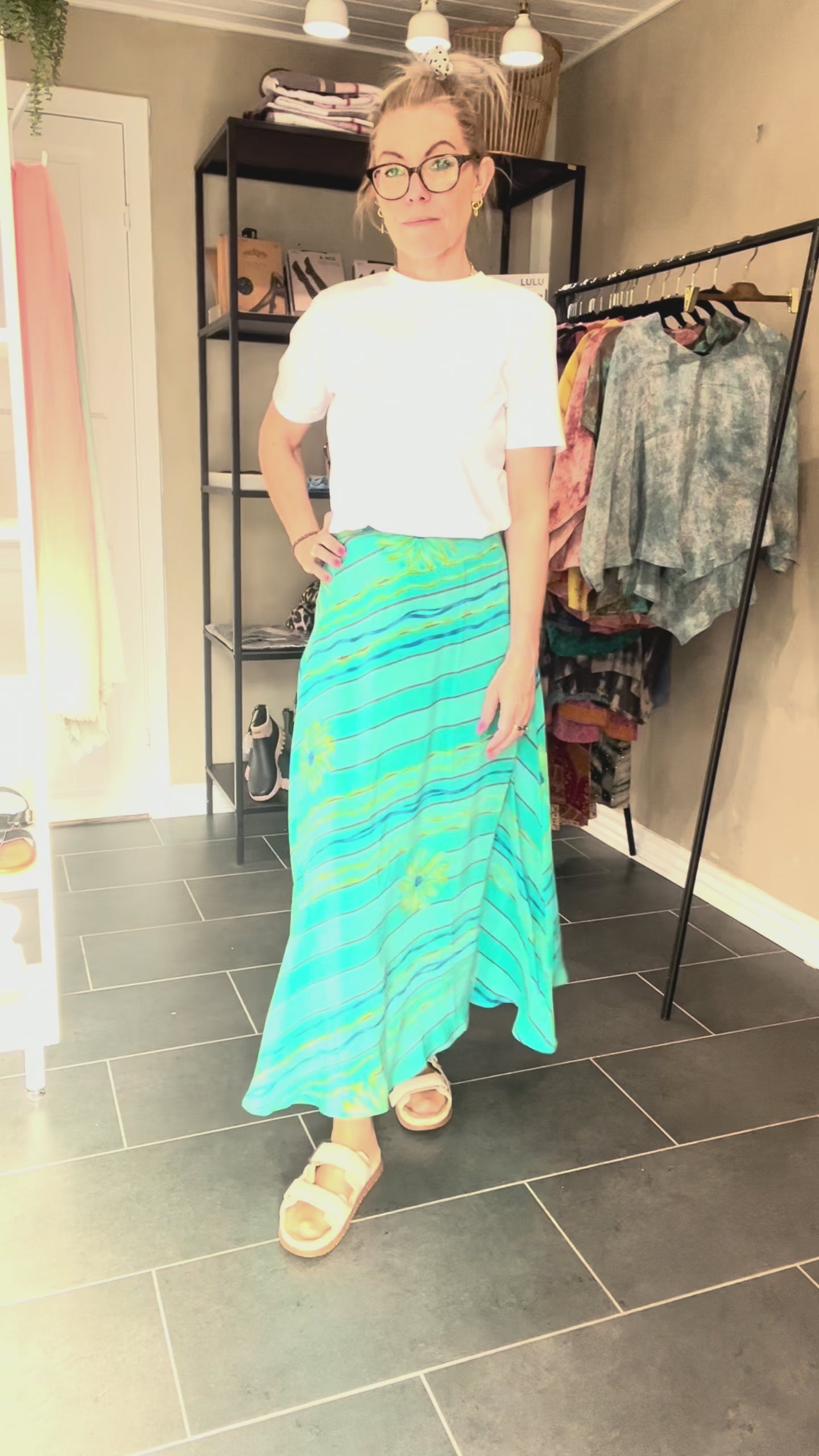turkis Wrap Skirt Long fra Cofur Denmark i sari silke