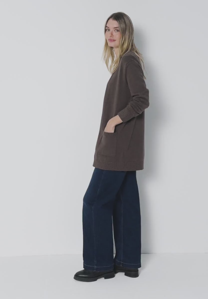 Cosy Open cardigan fra Street One i farven Nomad Brown – lang strik med lommer