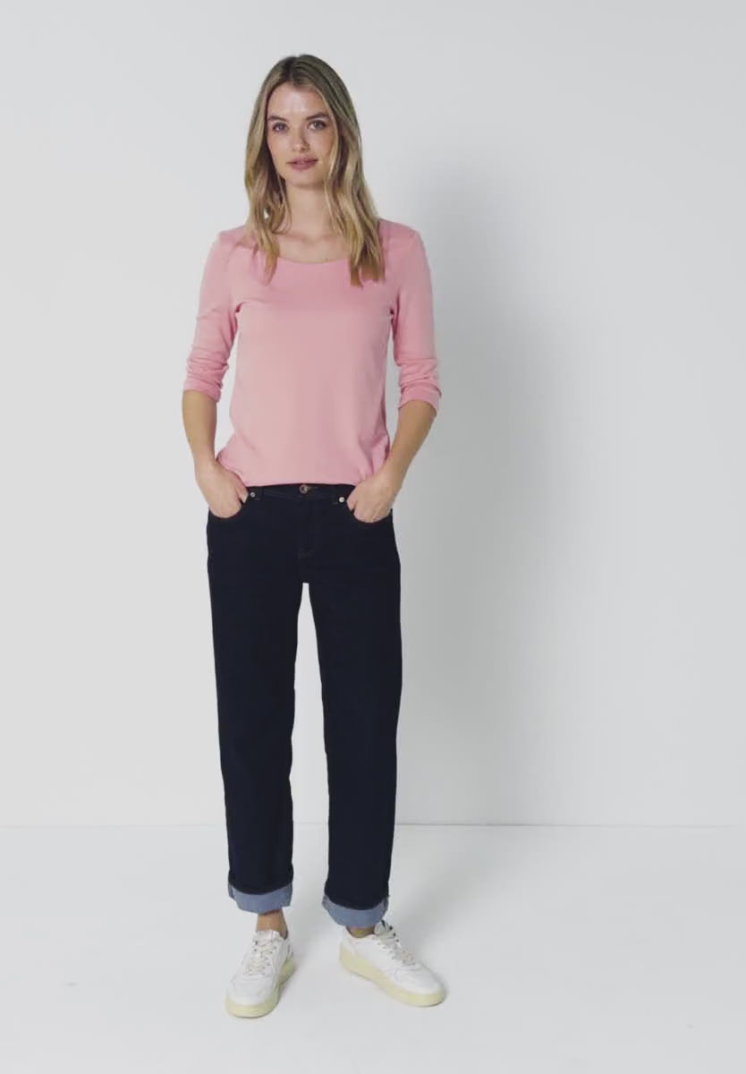 Street One Pania 317659 T-shirt i powder pink med 3/4-ærmer og rund hals