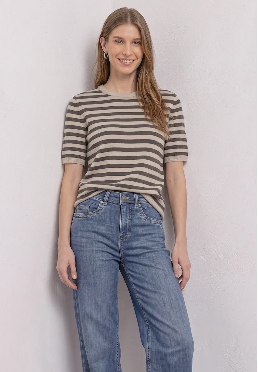 Street One finstrikket sweater i Clay Sand