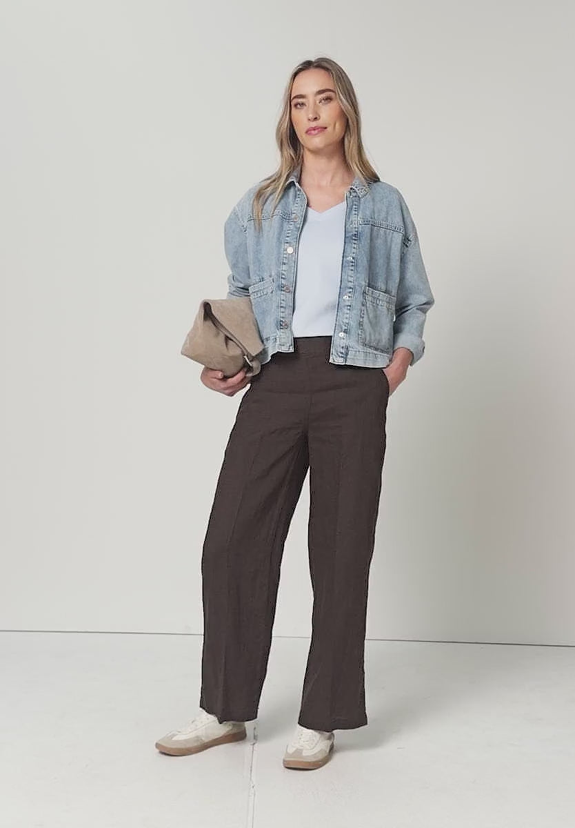 Street One hørbukser espresso brown loose fit med brede ben dame