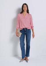 Street One melange splitneck tunic blouse i Almond Coral – front