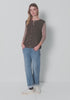 Street One Cosy Sleeveless Cardigan 254032 i Dark Nomad Brown Melange med rund hals og knapliste