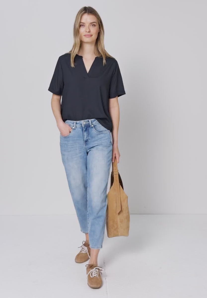 Street One bluse i Shadowed Navy med Split Neck