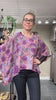 Cofur Denmark Lombok Poncho Blouse lilla blomstret i vintage indisk sarisilke