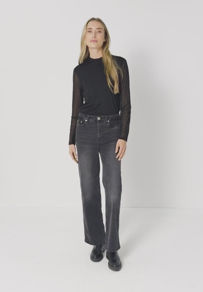 Street One Mesh Turtle Neck Shirt – Black (314279) med mesh-ærmer