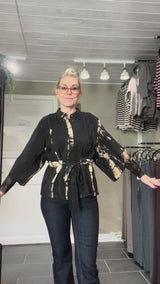 Cofur New Yorker Kimono sort og beige unika silkekimono XS