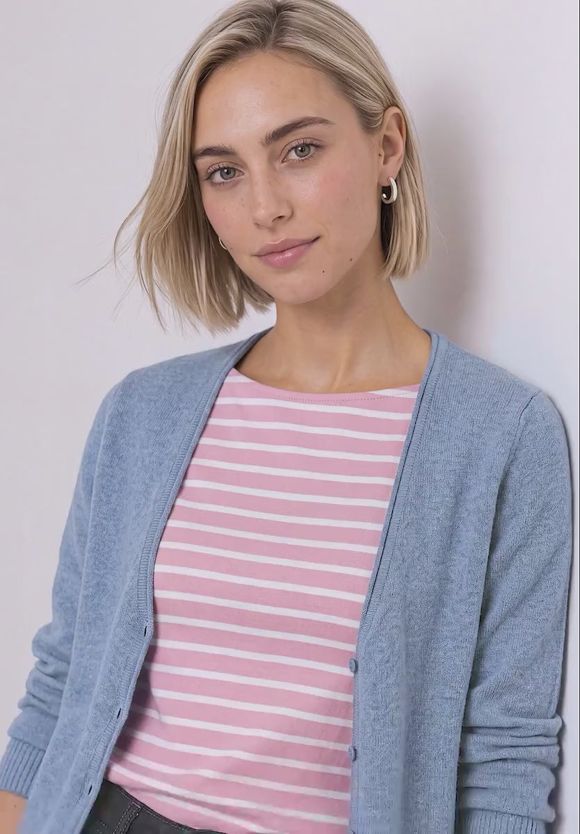 Street One blå meleret cardigan med V-hals