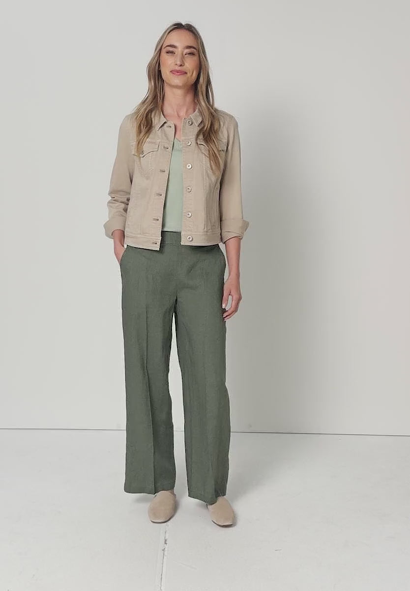Street One hørbukser bound green loose fit brede ben dame