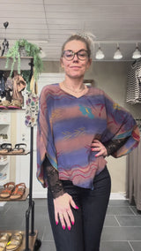 Cofur Denmark Poncho Blouse brun og blå i genanvendt indisk sarisilke