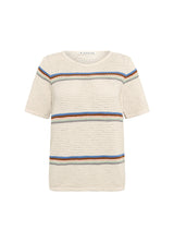 Mansted Weather strik i offwhite med farvede striber 100% økologisk bomuld