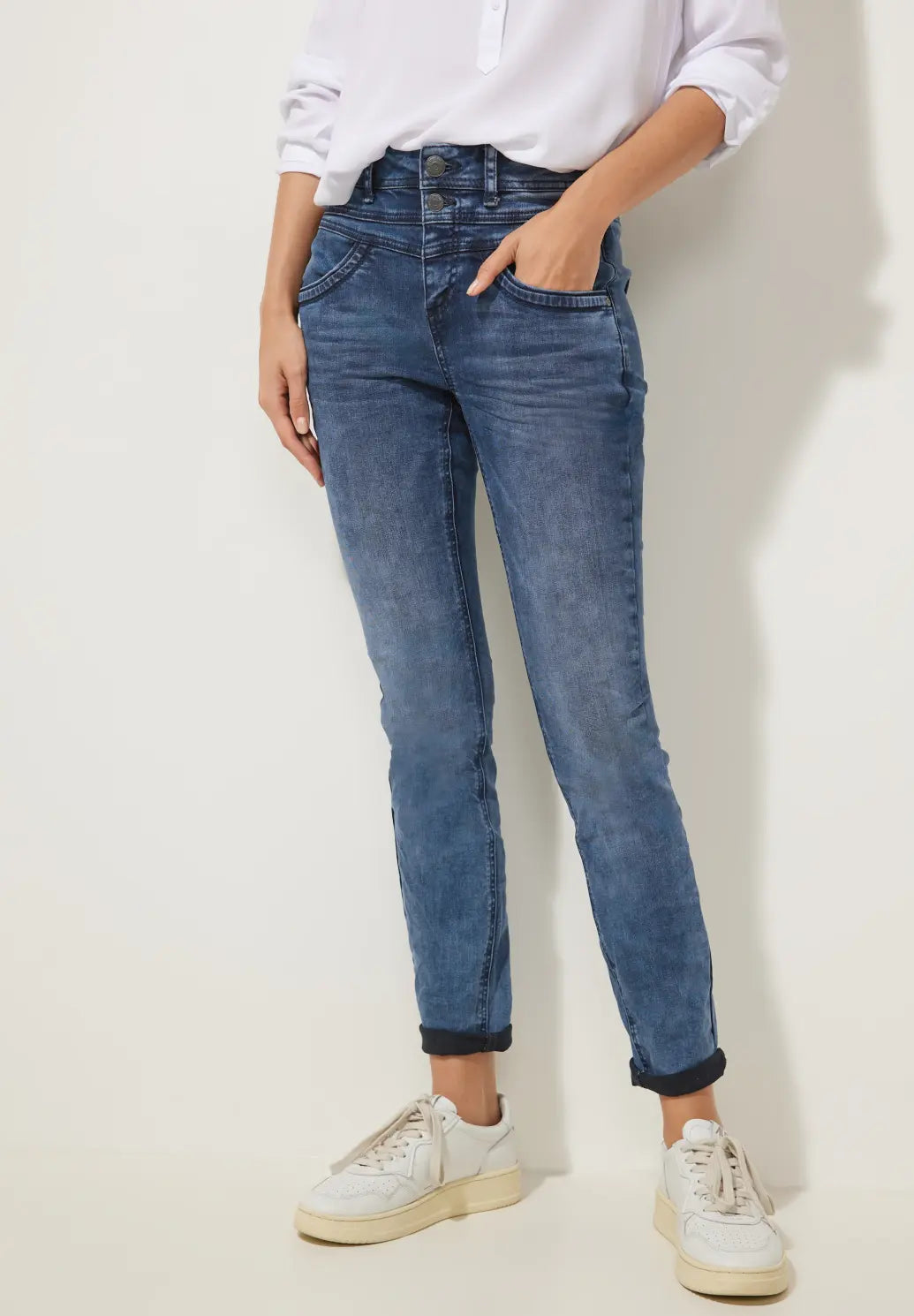 Street One York HW jeans 376542 – dark indigo, slim fit, high waist, L30