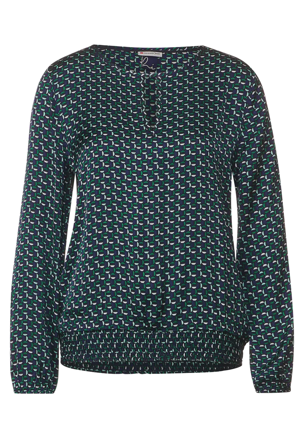 Smock-elastisk kant og let indsvajet pasform – Street One satinbluse Gentle Green