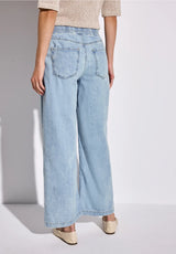 Street One Wide Leg Pants 378564 i lyseblå – høj talje, vide ben, elastisk linning med snøre og sidelommer – bomuld og lyocell