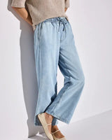 Street One Wide Leg Pants 378564 i lyseblå – høj talje, vide ben, elastisk linning med snøre og sidelommer – bomuld og lyocell