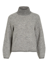 Grå VILA strikbluse med høj hals og jacquardmønster