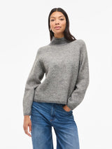 VILA Vilory high neck strik i grå melange set forfra