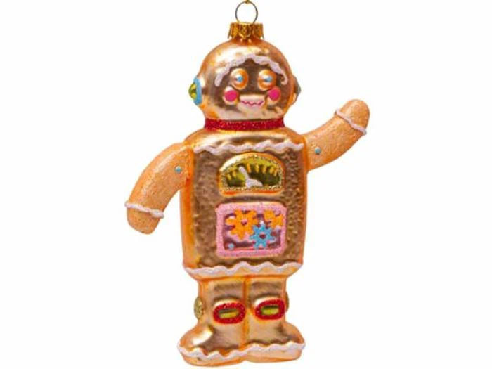 Vondels Ornament Honningkage Robot – mundblæst glaspynt i guld, H11 cm