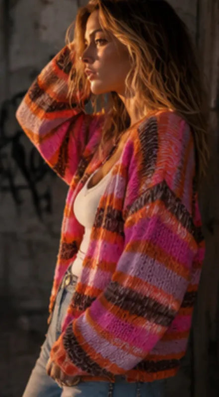 Black Colour cardigan i Multi Orange med blød strik