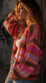 Black Colour cardigan i Multi Orange med blød strik