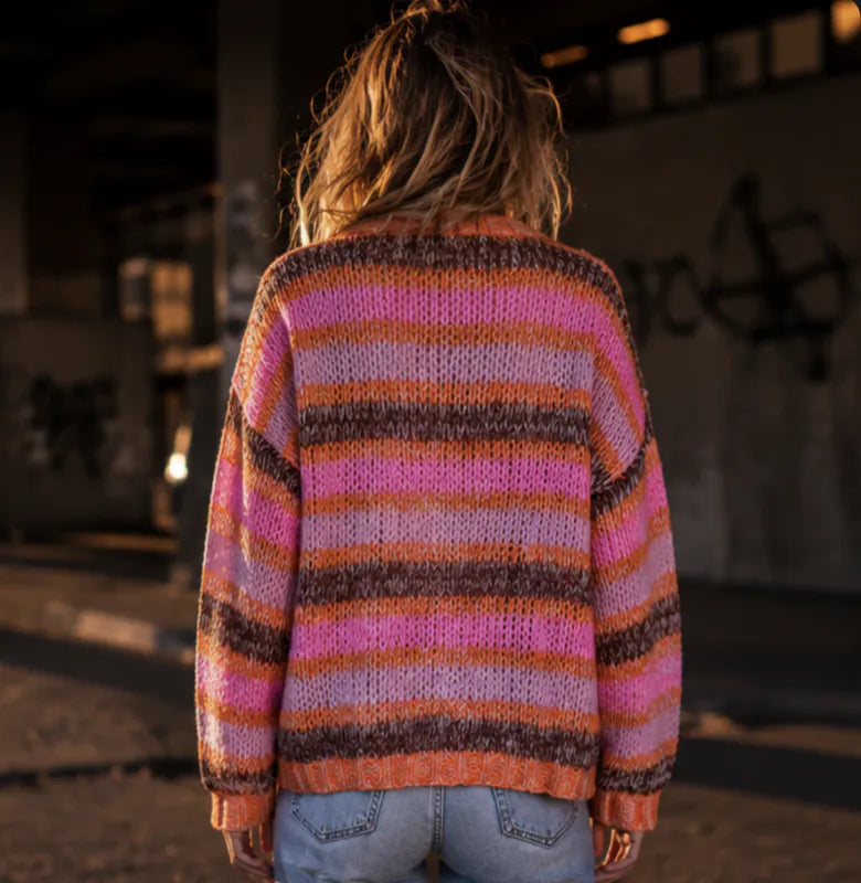 Moderne stribet cardigan uden lukning