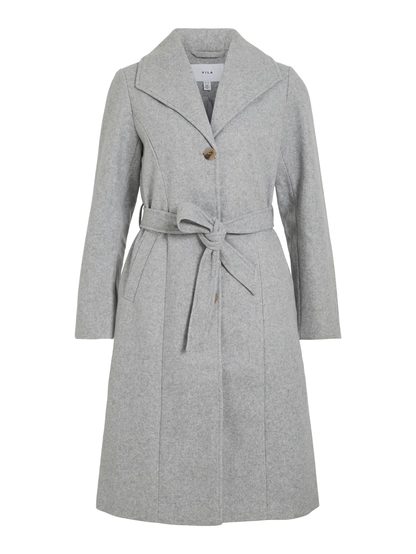 VILA Viclaudine lang frakke i light grey melange set forfra