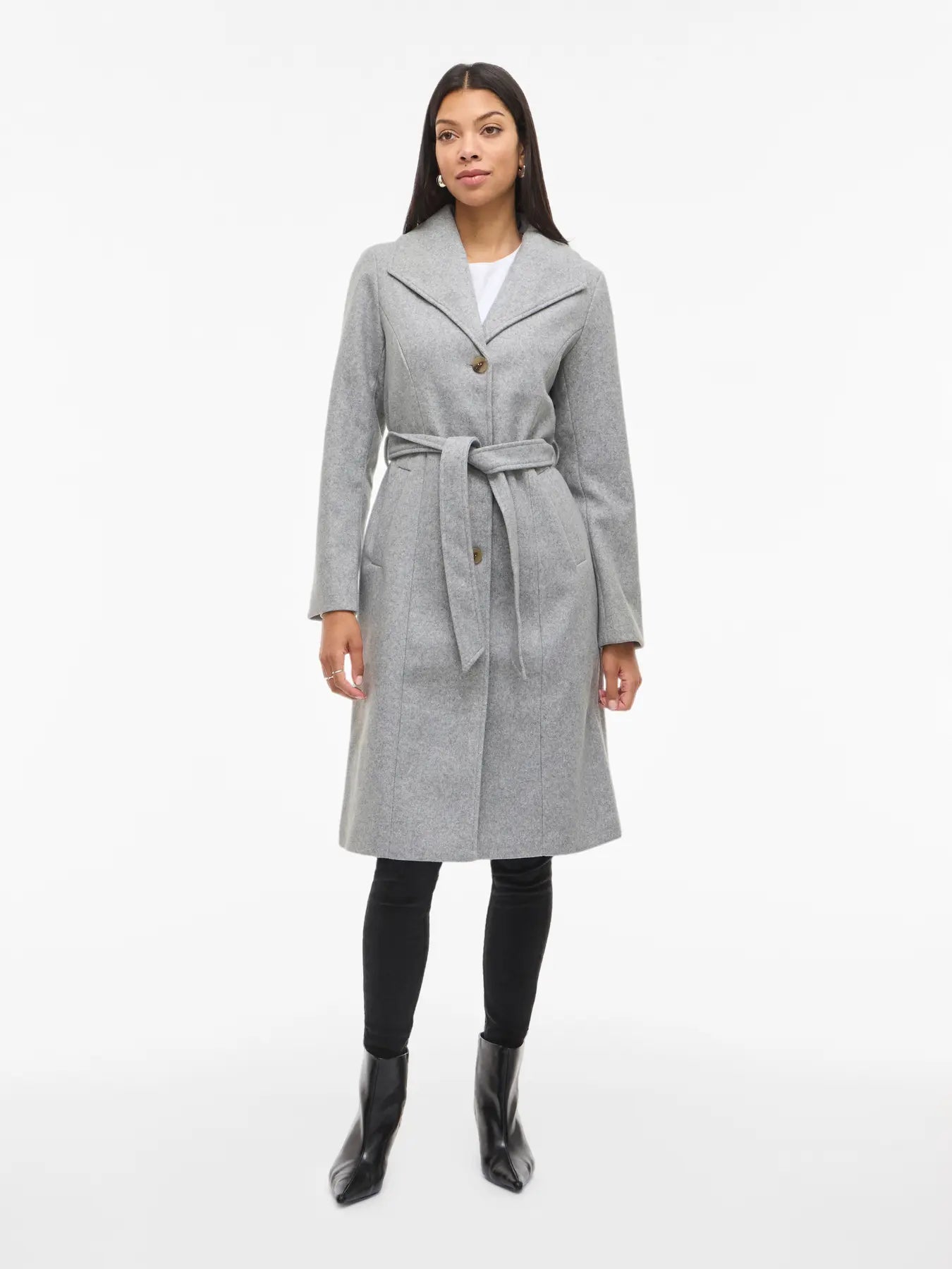 VILA Viclaudine lang frakke i light grey melange set forfra