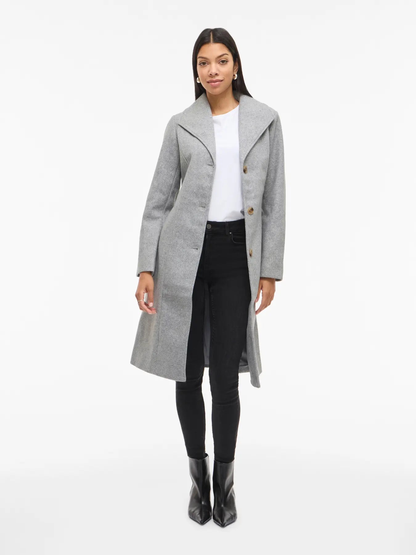 VILA Viclaudine lang frakke i light grey melange set forfra