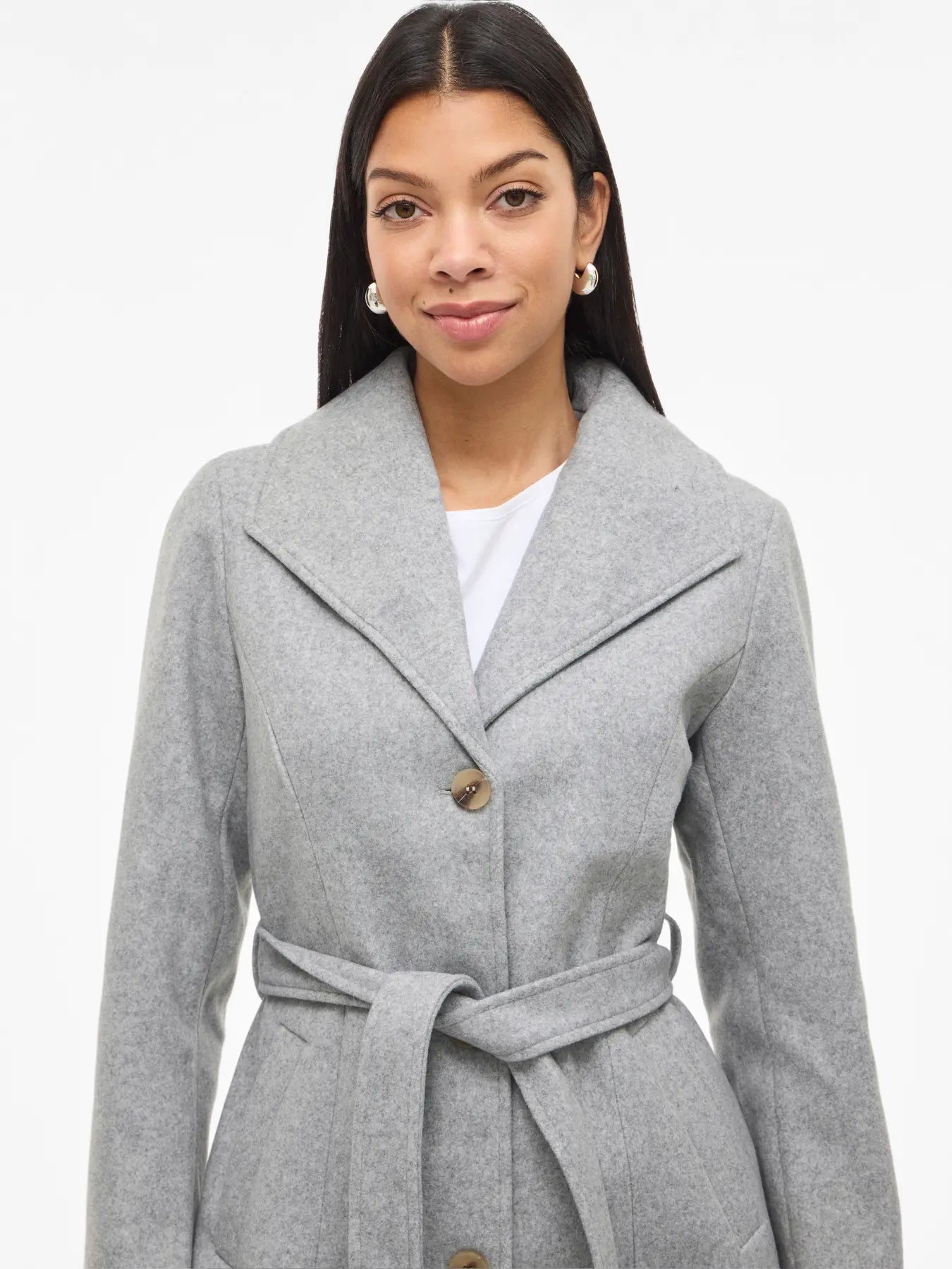 VILA Viclaudine lang frakke i light grey melange set forfra